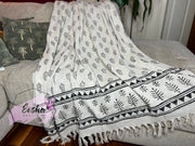 Beige handloom organic Indian cotton throw with tassels