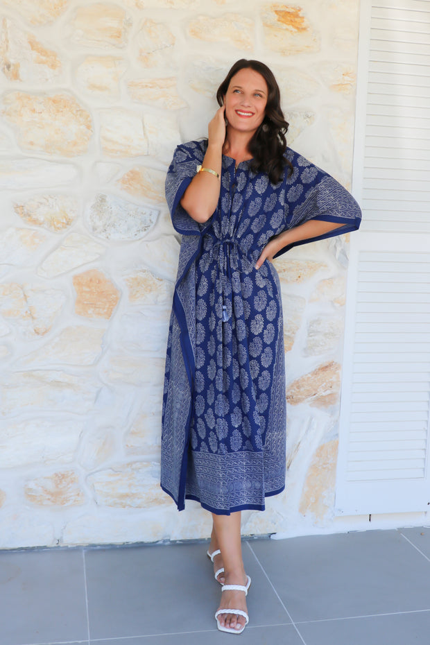 Indigo Beauty- Hand Block Print Long Kaftan