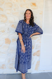 Indigo Beauty- Hand Block Print Long Kaftan