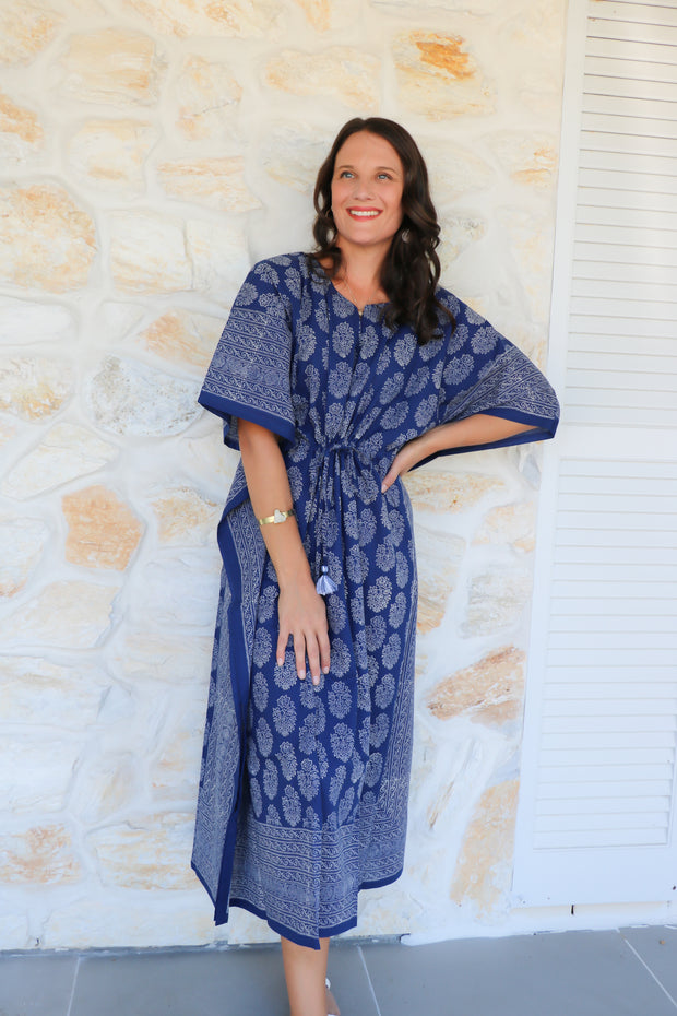 Indigo Beauty- Hand Block Print Long Kaftan