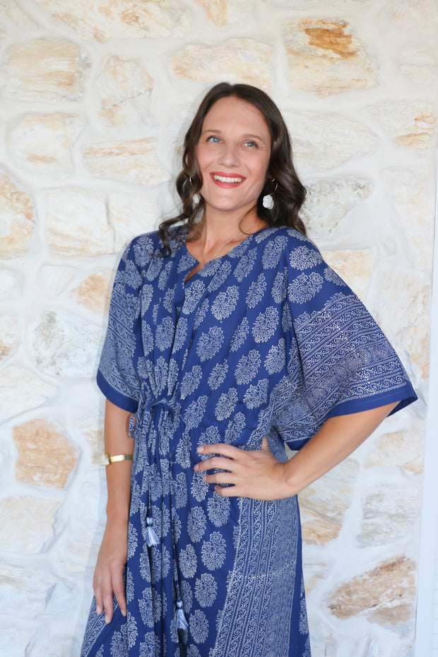 Indigo Beauty- Hand Block Print Long Kaftan