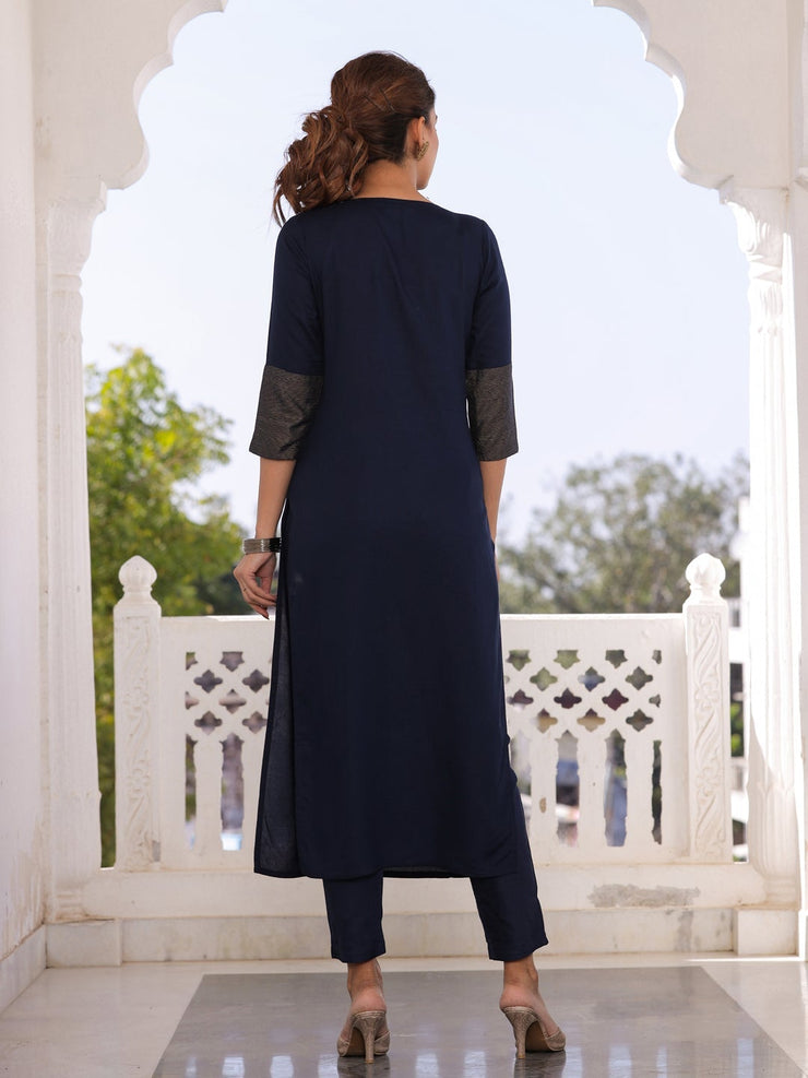Indigo Blue Cotton Silk Kurta with Pants