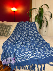 Indigo blue handloom organic Indian cotton throw - Leaf