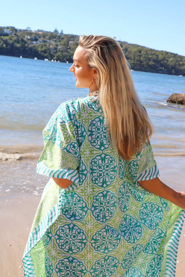 Iris - Hand Block Print Long Cotton Kaftan