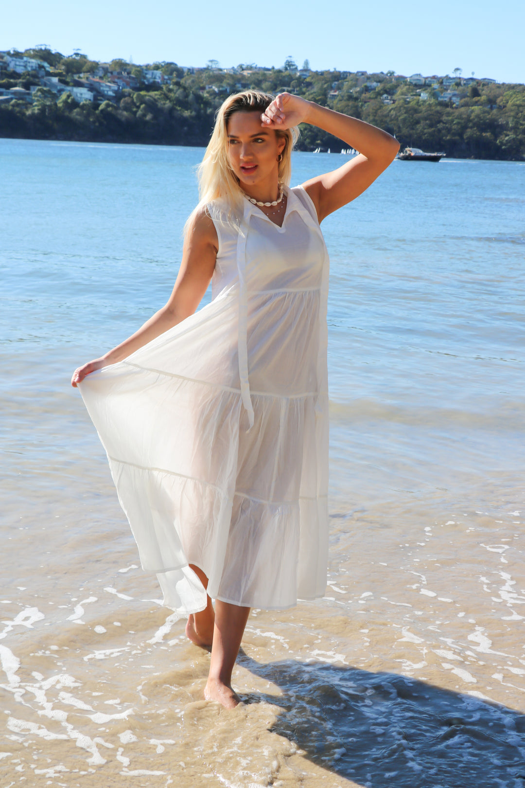 Kala White Maxi Tiered Dress- EeshaBoutique