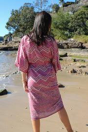 Wave Long Kaftan - Dabbu Print With Tussles
