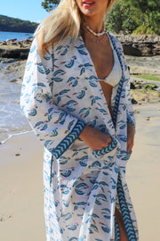 Long Kimono Robe - Blue Flemingo