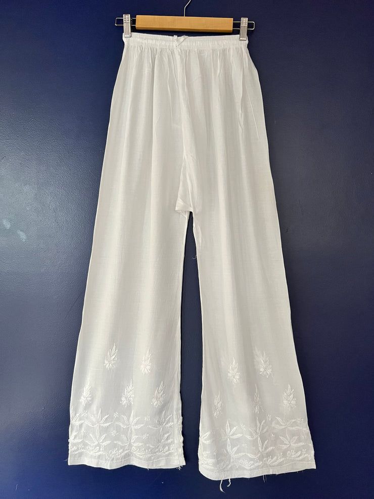 White Rayon Palazzo Pants - Lotus