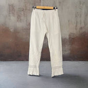 White Cotton Lycra Cigarette Pant - Lace