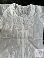 Milana - White Indian Cotton Tunic Top With Chikankari Hand Embroidery