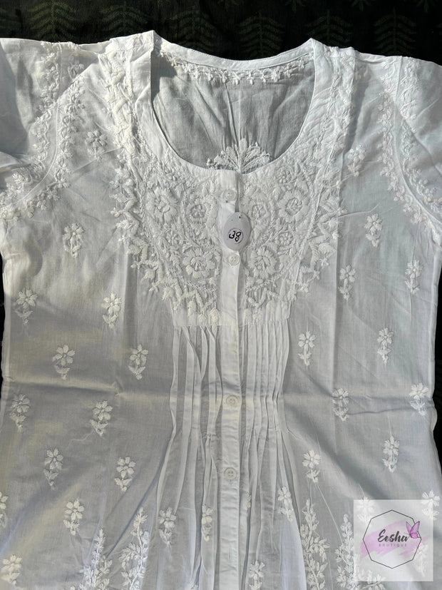 Milana - White Indian Cotton Tunic Top With Chikankari Hand Embroidery