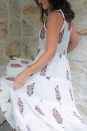 Natasha - Hand Block Print India Cotton Maxi Dress- Pink
