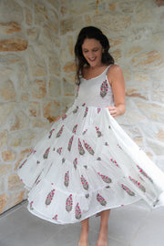 Natasha - Hand Block Print India Cotton Maxi Dress- Pink