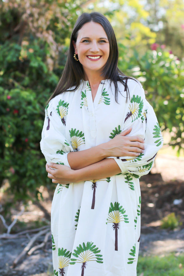 Palm Kaftan Midi Dress