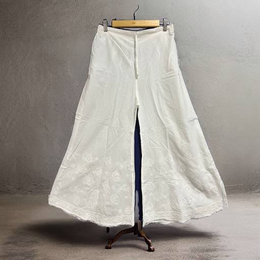 White Cotton Palazzo Pants - Leaf