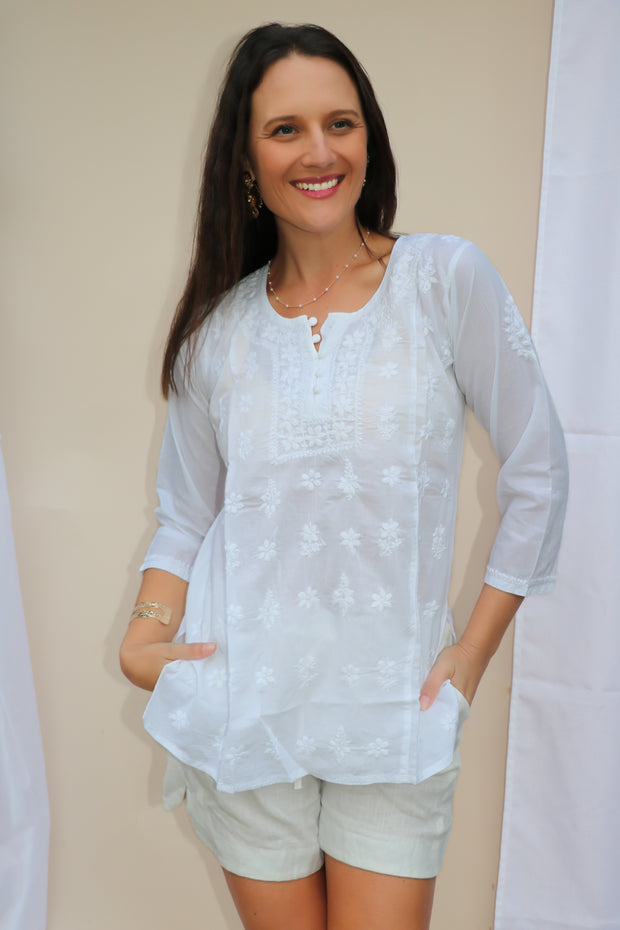 Susan - White Cotton Top