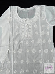 Susan - White Indian Cotton Tunic Top With Chikankari Hand Embroidery