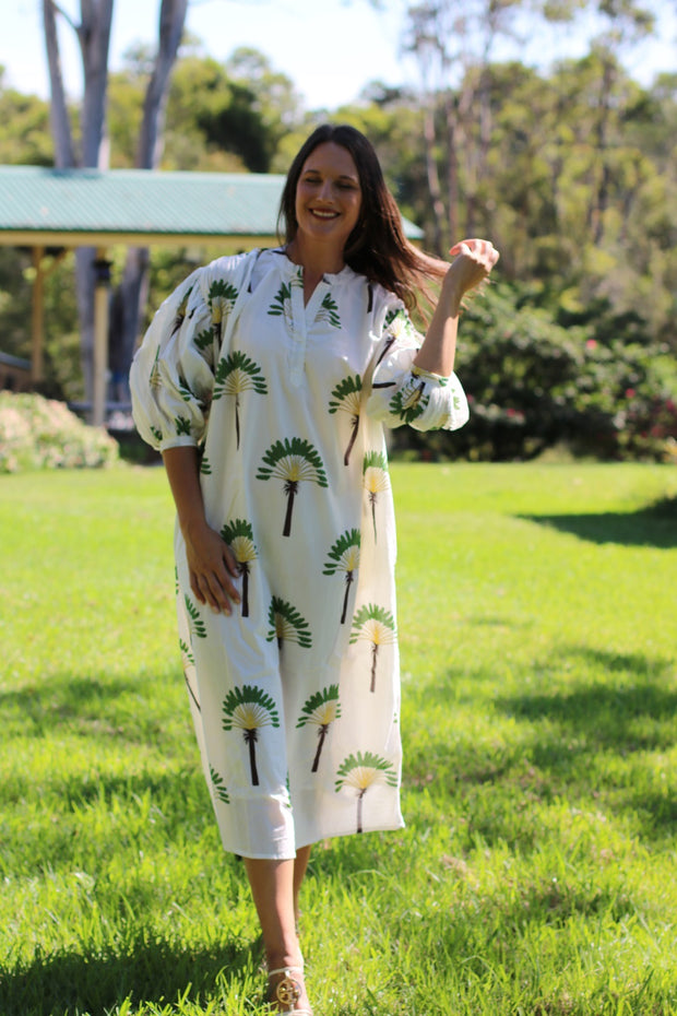 Palm Kaftan Midi Dress