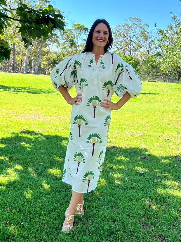 Palm Kaftan Midi Dress