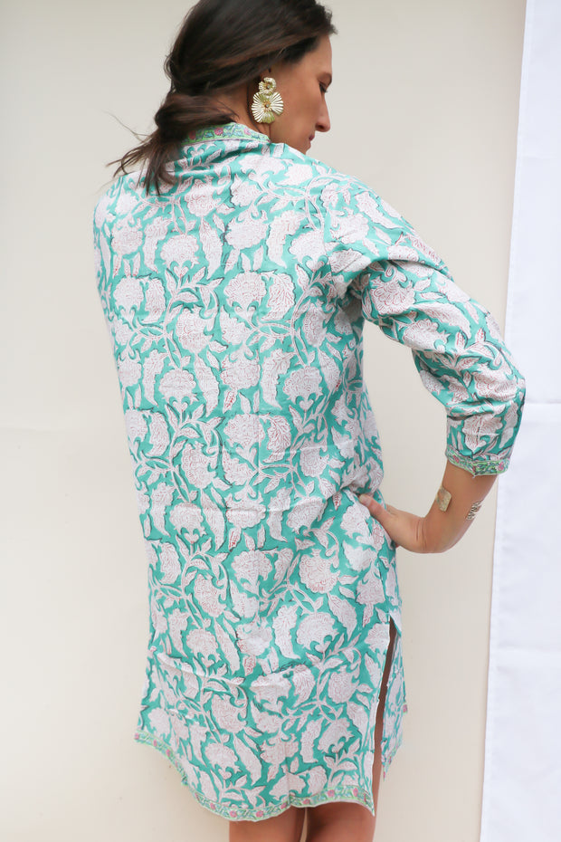 Teal Floral Hand Block Print Tunic