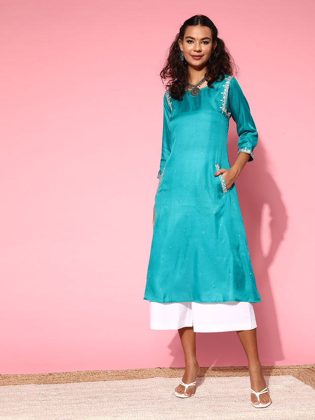 See Green Silk A-line Dress With Pockets