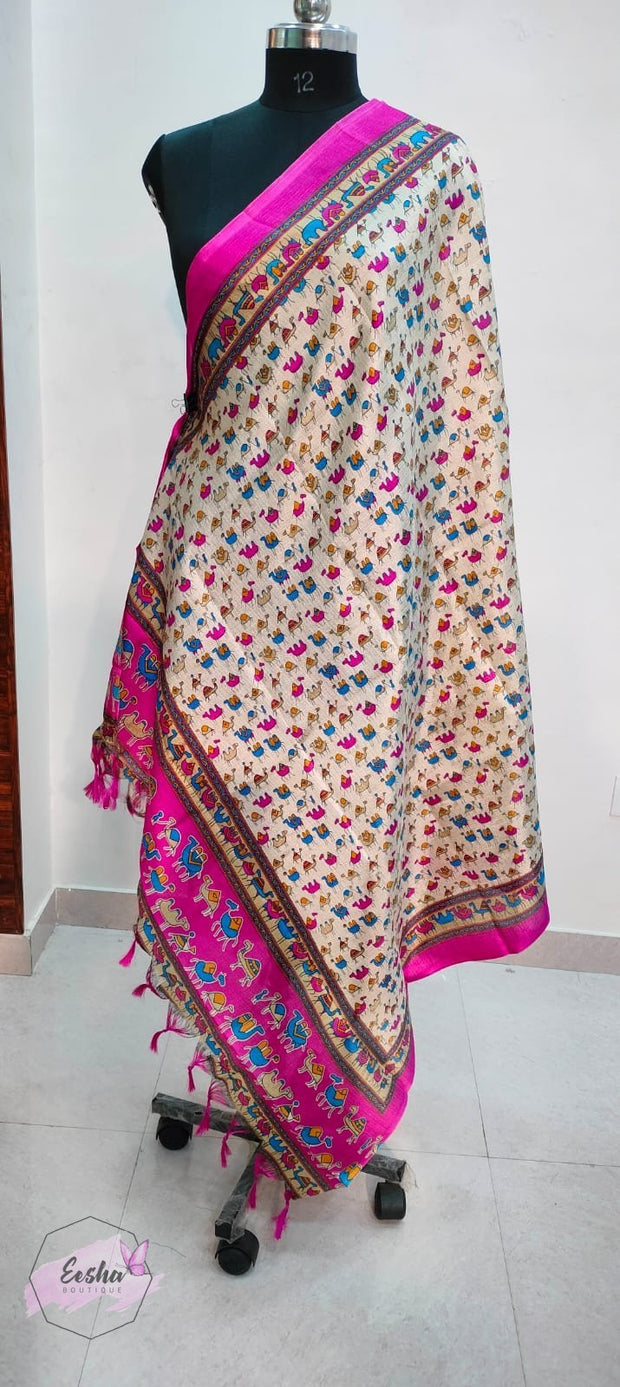 Khadi Cotton Silk Dupatta - Camel