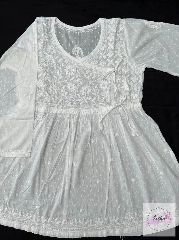Violet- Indian Cotton White Short Top With Chikankari Hand Embroidery