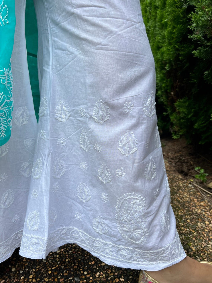 White Cotton Palazzo Pants - Leaf
