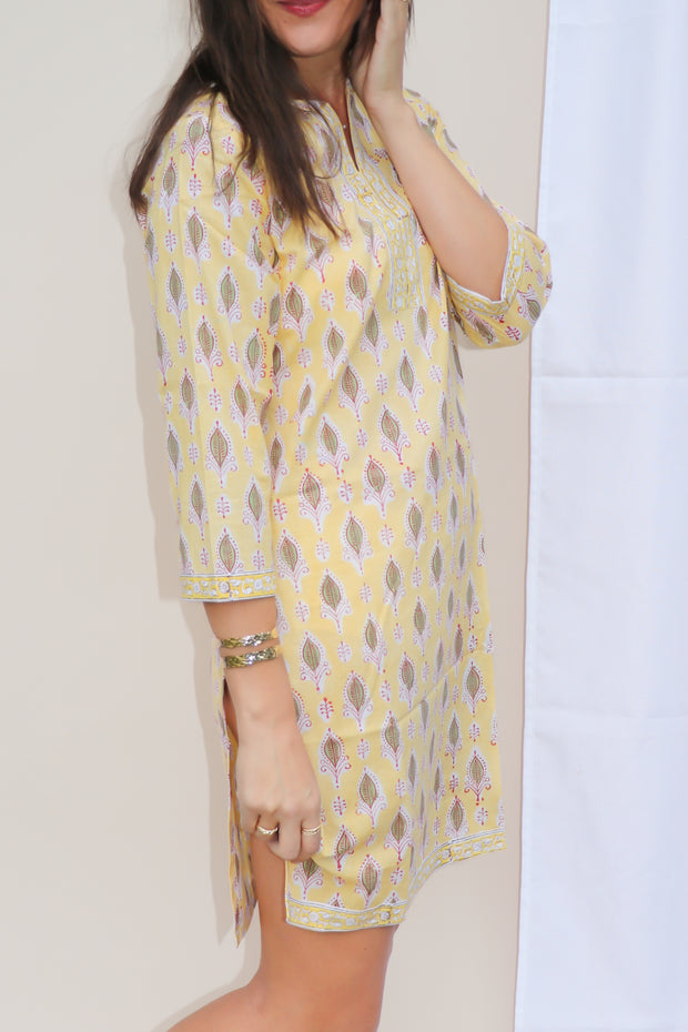 Yellow Butti Hand Block Print Tunic