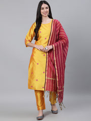 Yellow Silk Kurta With Pant and Handloom Chanderi Silk Dupatta