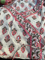Baby Pink Pure Cotton Mulmul Anarkali Suit - Set of 3