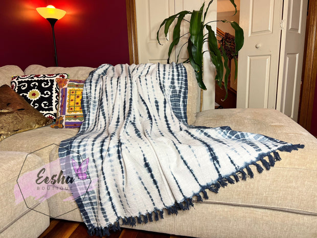 Indigo tie dye handloom organic Indian cotton throw