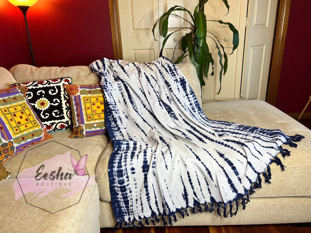 Indigo tie dye handloom organic Indian cotton throw