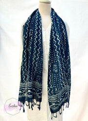 Indigo Blue Dabu Batik Scarf Indian Organic Cotton