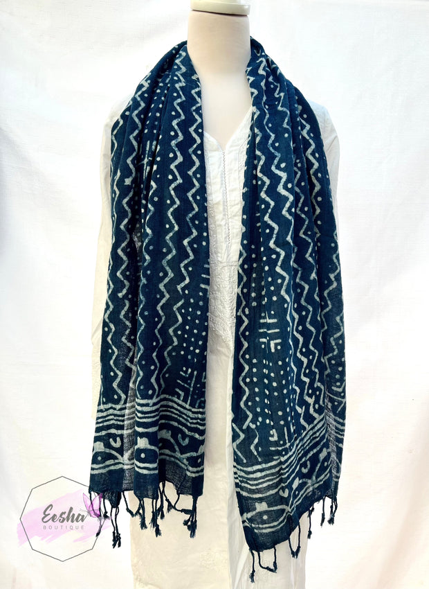 Indigo blue dabu batik stole