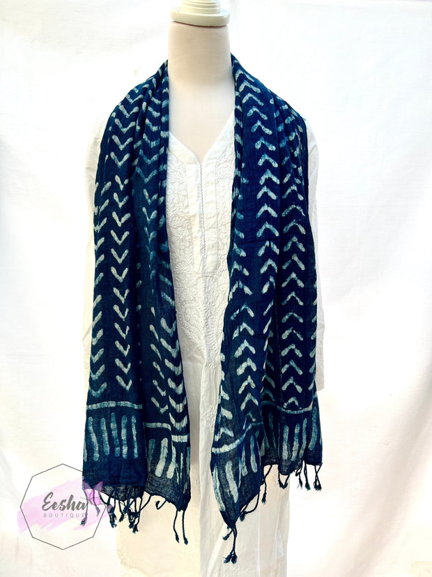 Indigo blue dabu batik stole