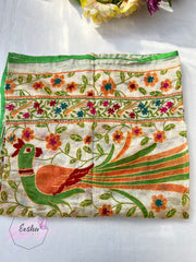 Green Peacock Chanderi Silk Kantha Hand Embroidered Shawl Dupatta