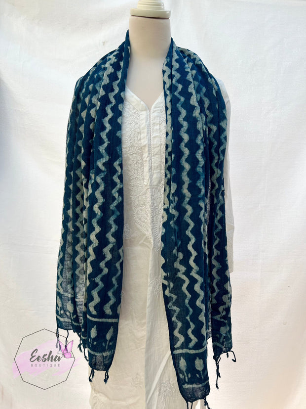 Indigo blue dabu batik stole