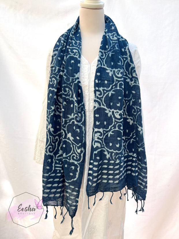 Indigo Blue Dabu Batik Scarf Indian Organic Cotton