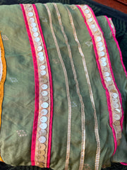 Chanderi Silk Green Anarkali Suit With Pant And Dupatta