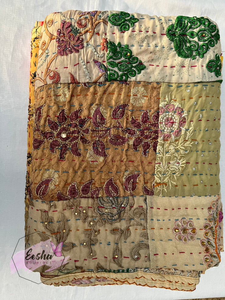 Kantha Stitch Vintage Silk Patchwork Throw