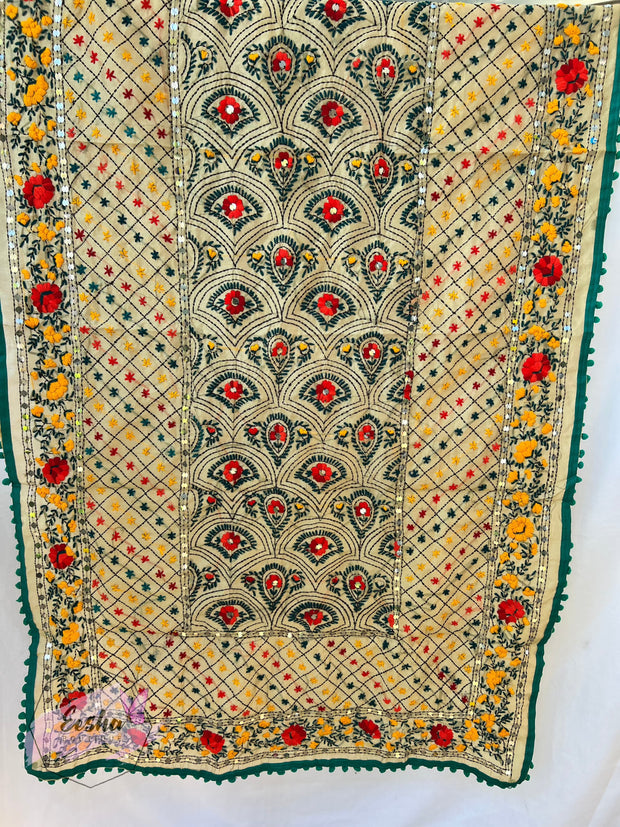Chanderi Silk Phulkari Hand Embroidered Shawl Dupatta