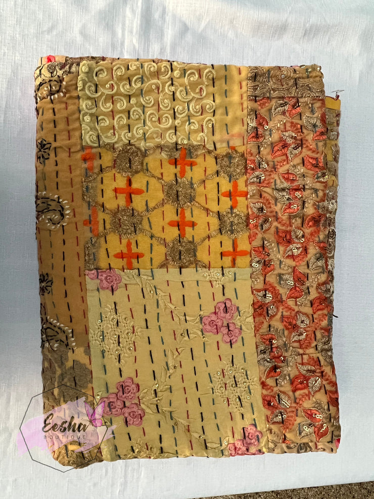 Kantha Stitch Vintage Silk Patchwork Throw