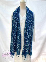 Indigo Blue Dabu Batik Scarf Indian Organic Cotton