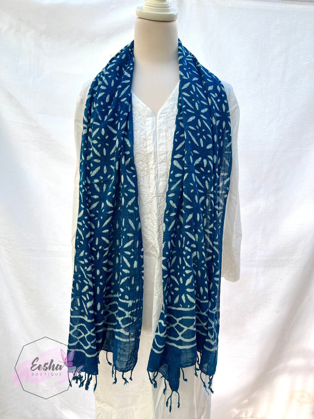 Indigo blue dabu batik stole