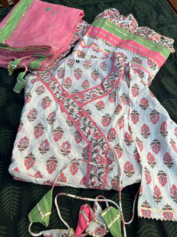 Baby Pink Pure Cotton Mulmul Anarkali Suit - Set of 3