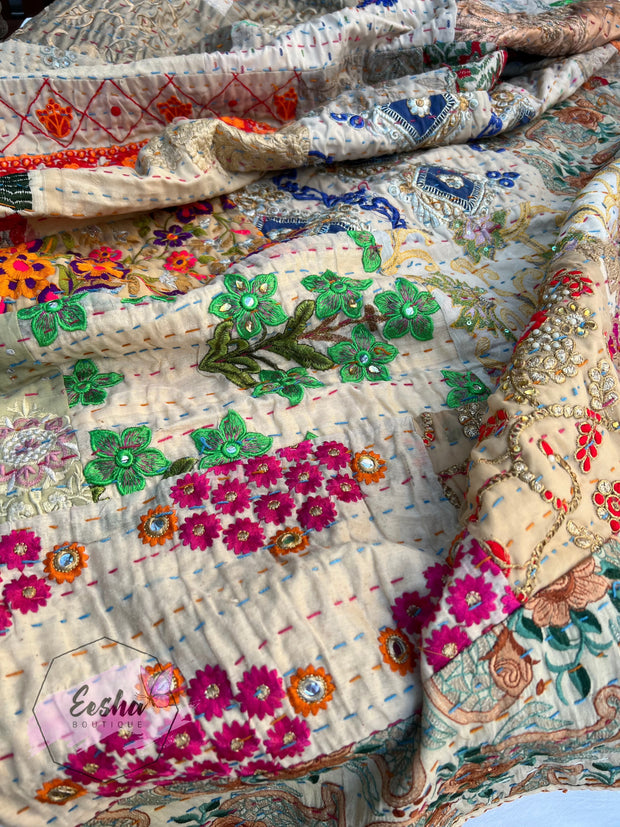Kantha Stitch Vintage Silk Patchwork Throw