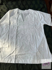 Ruhi - White Indian Cotton Tunic Top With Chikankari Hand Embroidery