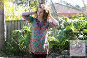 Bell Sleeves Hand Block Print Tunic Kurta with Chikankari Hand Embroidery