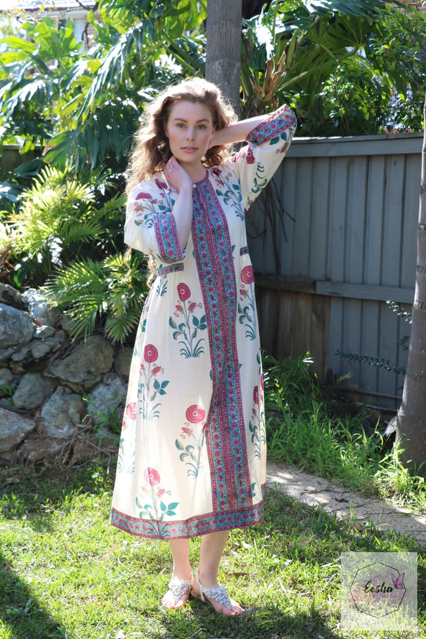 Hand Block Print Long Kaftan Dress